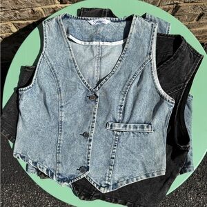 Light Wash Denim Vest with Front Buttons